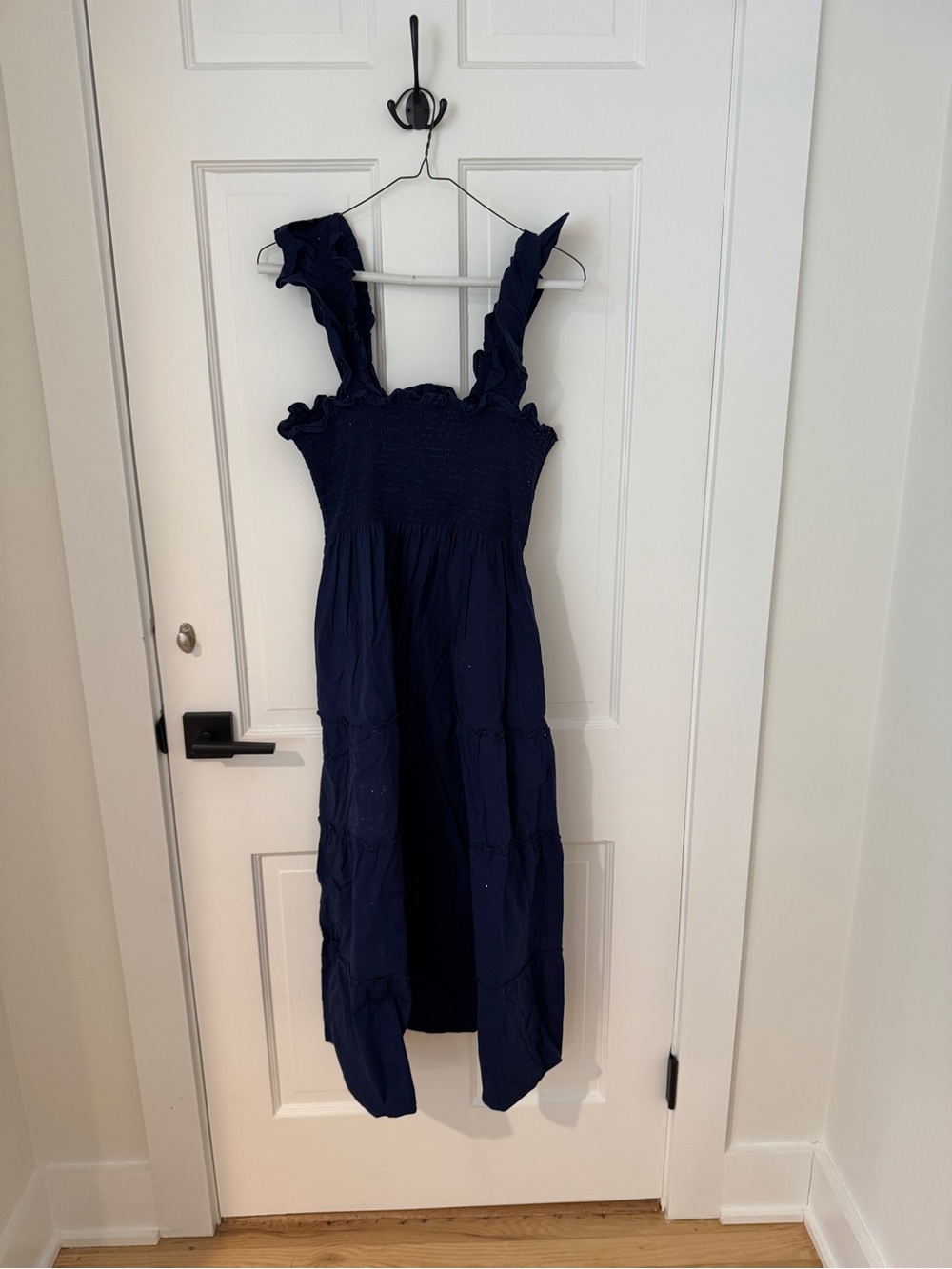 Hill House Navy Blue Ruffled Strap Smocked Midi Dress - Picture 2 of 3